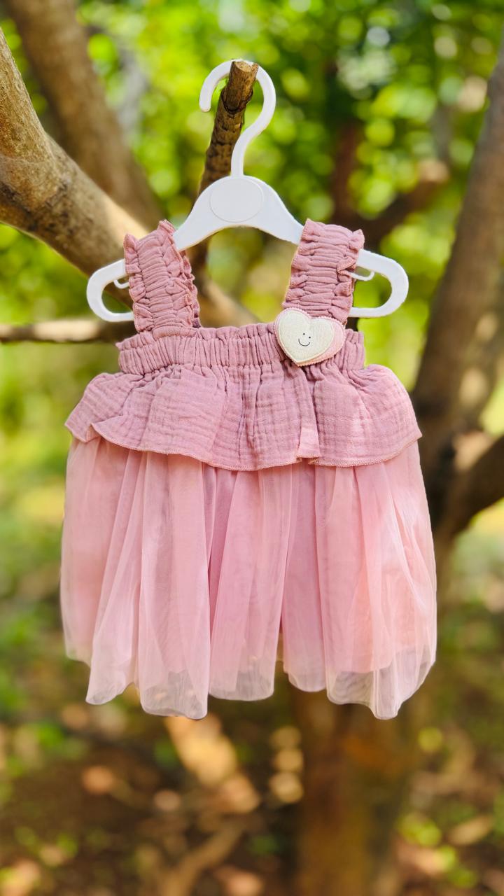 Blush Onion Pink Ruffle Net Baby Frock