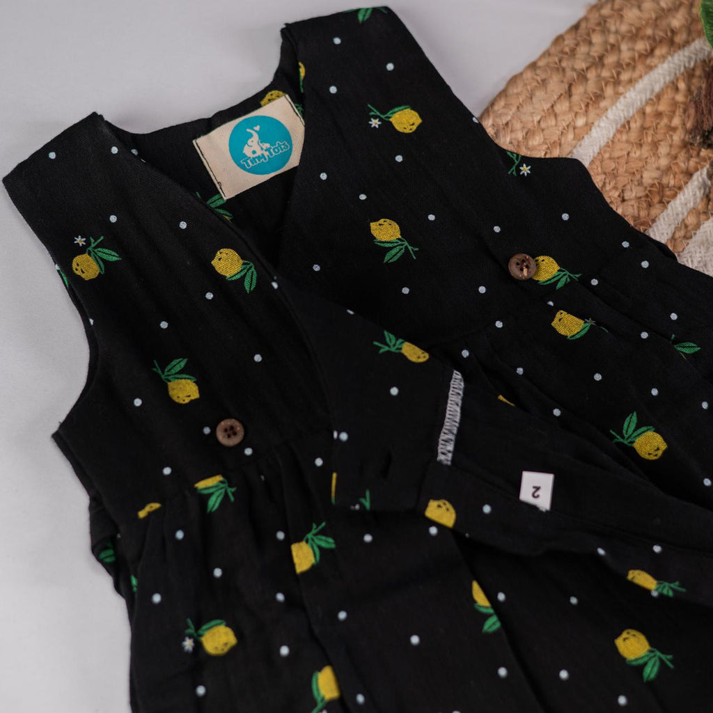 Kimono Frock – Black Color with Yellow Lemon