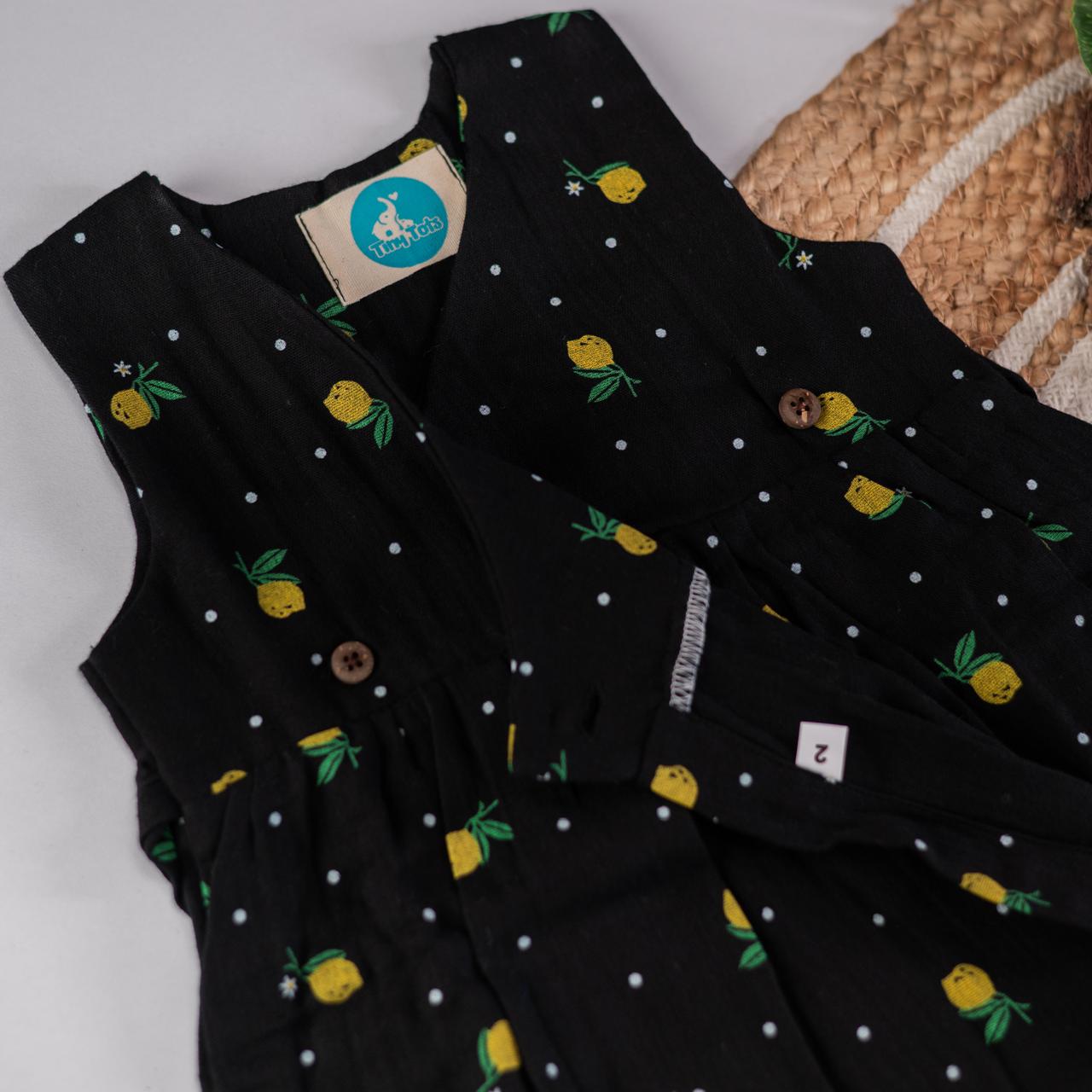 Kimono Frock – Black Color with Yellow Lemon