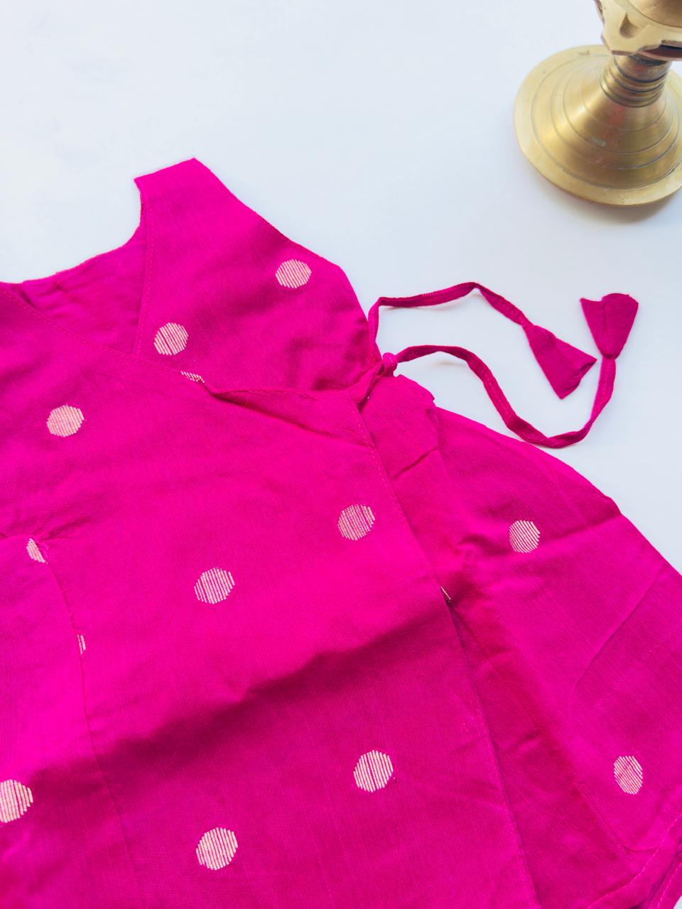 Pink Silk Baby Frock with Gold Polka | Side Knot Ethnic Wear