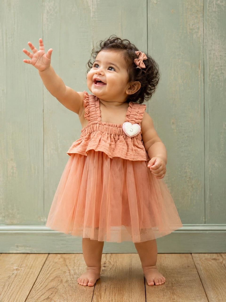 Dusty Peach Ruffle Net Baby