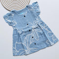 Elegant Sky Blue Muslin Frock with White Floral Print for Girls – Soft, Breathable & Stylish