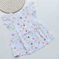 White Muslin Frock with Yellow Floral & Red Bow Print for Girls – Soft, Breathable & Stylish