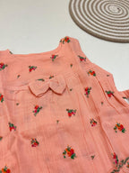 Peach Floral Print Muslin Frill Top for Baby Girls – Back Button Frock