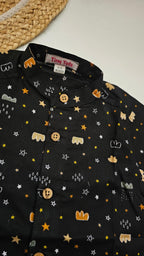 Baby Boy Black Printed Shirt – Cute Star and Cloud Design