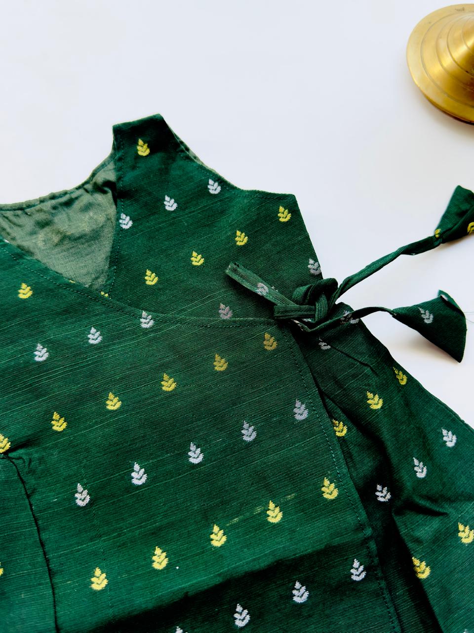 Green Silk Baby Frock with Gold Polka | Side Knot Ethnic Wear