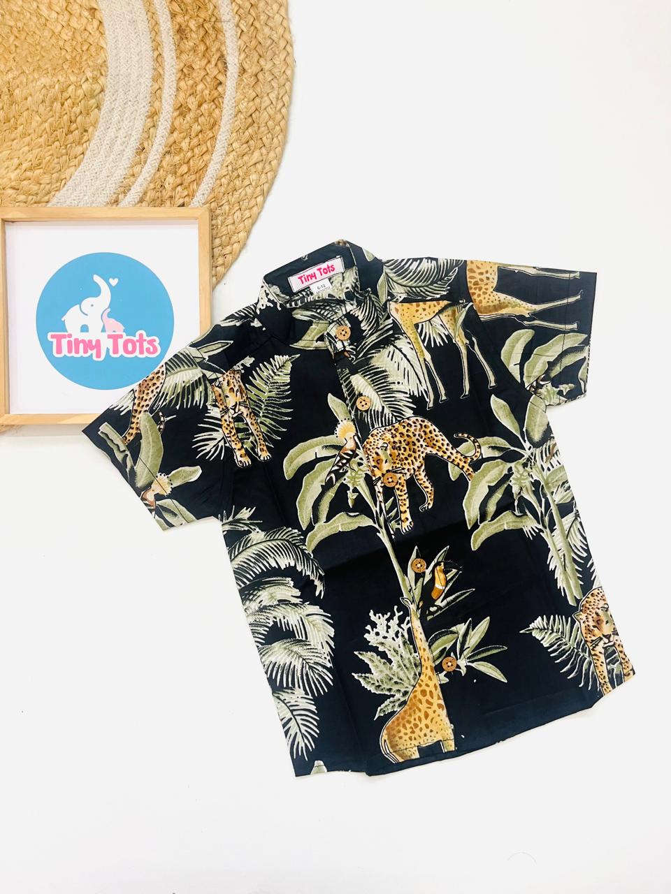 Baby Boy Safari Print Shirt – Black Jungle Theme