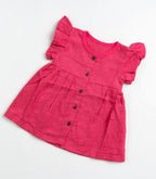 Magenta Muslin Baby Frock with Wooden Buttons – Soft & Stylish