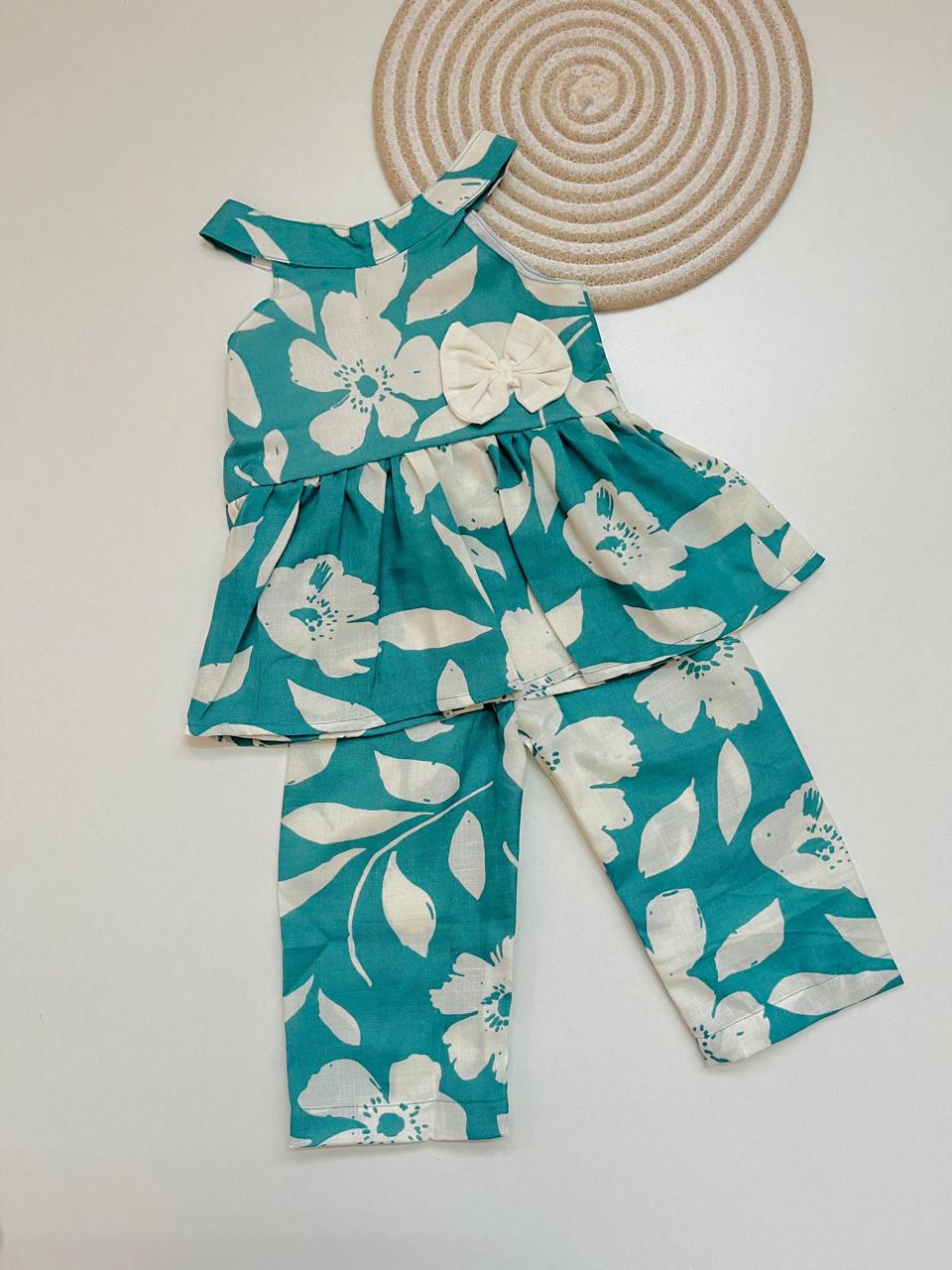 Teal Floral Cotton Coord Set for Baby Girls – Co – ords set