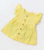 Yellow Muslin Baby Frock with Wooden Buttons – Soft & Stylish