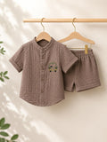 Crinkle Muslin Baby Boys Co-ord Set – Mocha Brown Shirt & Shorts