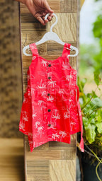 A Red Coral Palm Print – Cotton Ria Frock