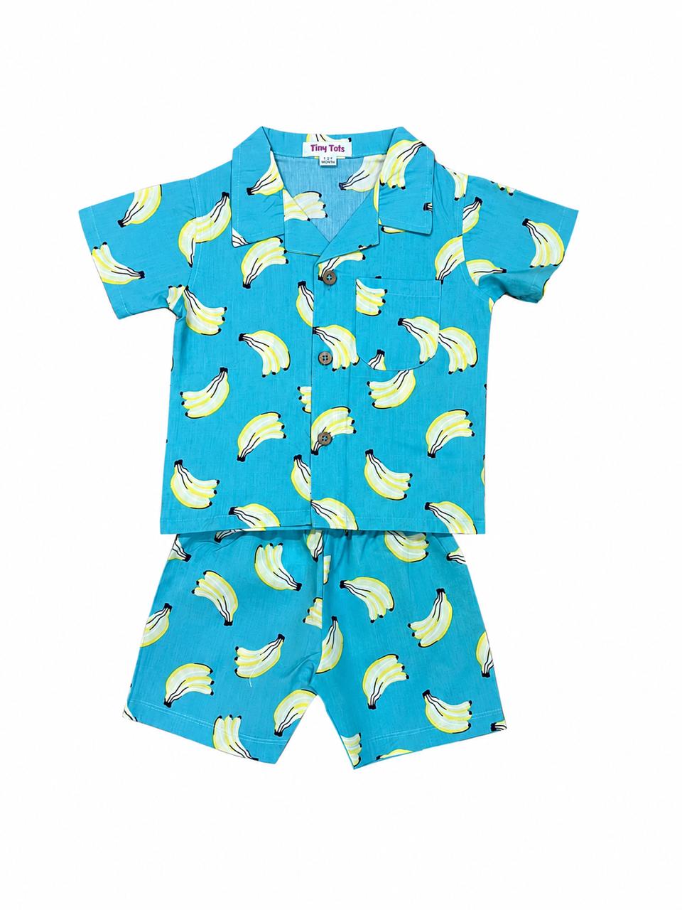 Banana Print Cotton Co ord set – Cuban Collar