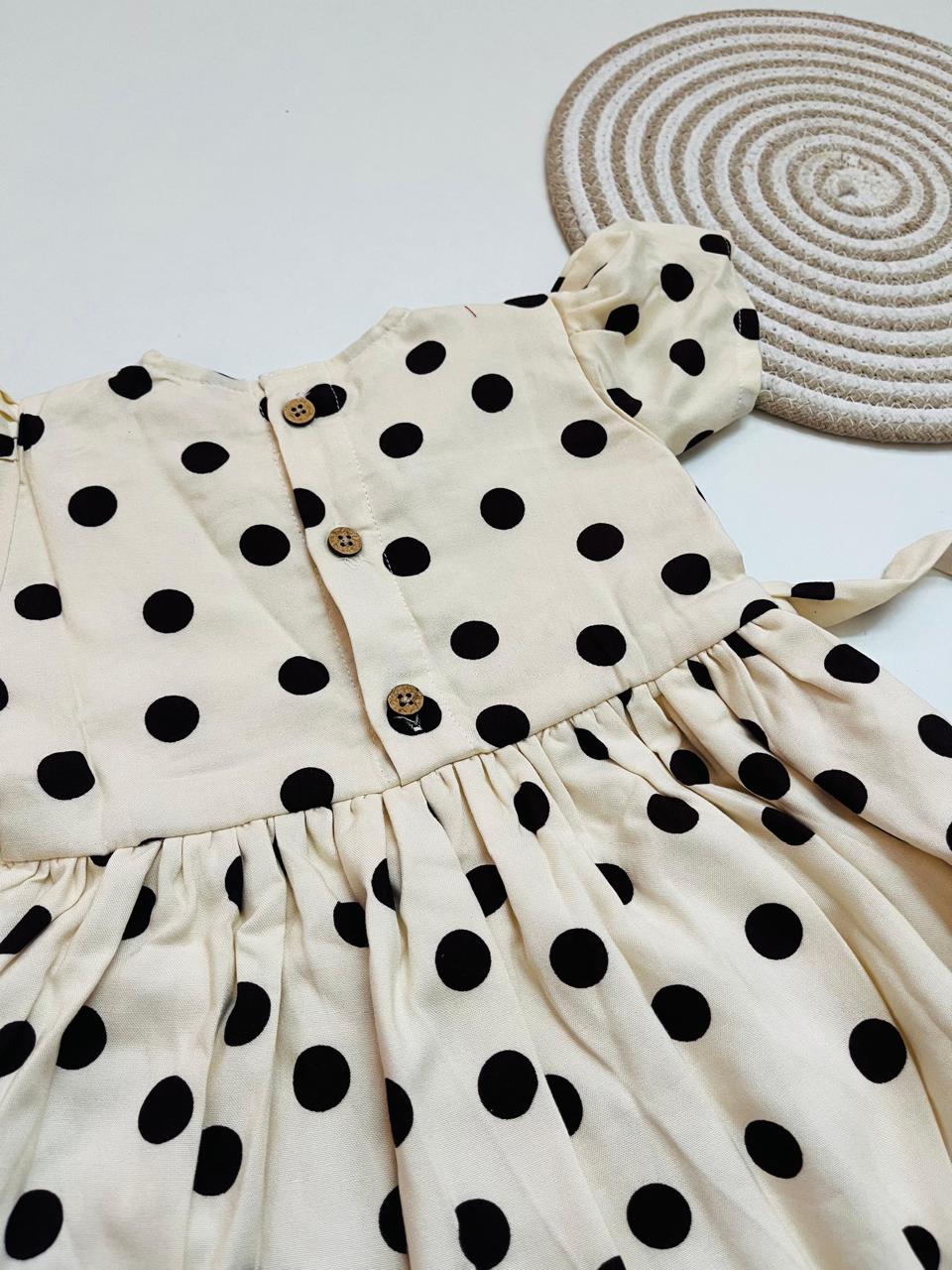 Cream Polka Dot Girls’ Dress with Black – Peter Pan Collar