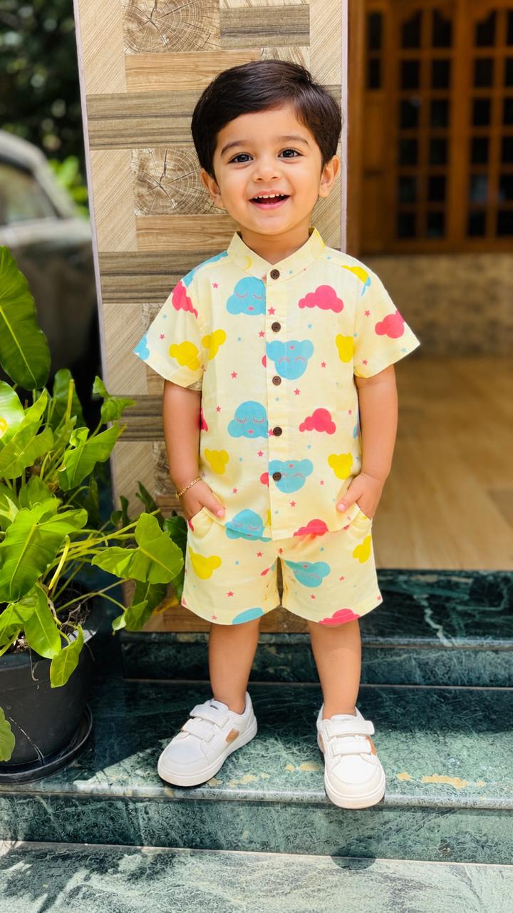 Cute Cloud Print Cotton Co-ord Set for Baby Boys
