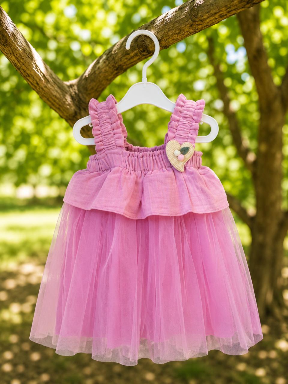 Pink Ruffle Net Baby Frock