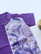 Lavender Silk Panel Shirt with White Pattu Dhoti for Boys – Traditional Festive Set