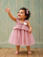 Blush Onion Pink Ruffle Net Baby Frock