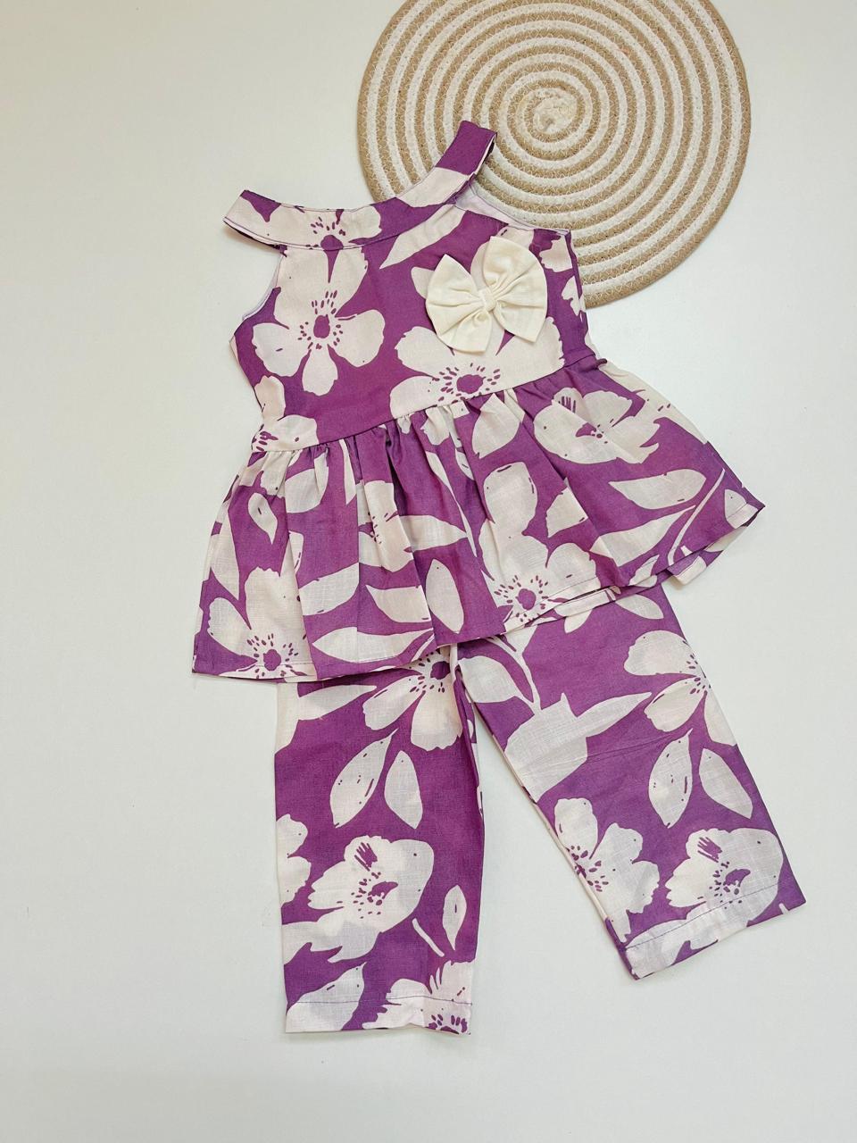 Purple Floral Cotton Coord Set for Baby Girls – Co – ords set