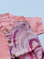 Peach Silk Panel Shirt with White Pattu Dhoti for Boys – Traditional Festive Set