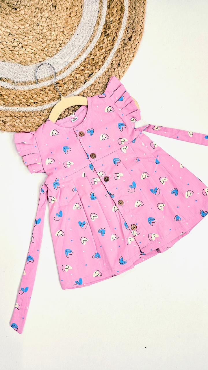 Baby Pink with cute heart Print Cotton Baby Frock – Cute & Comfortable New Collection