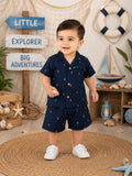 Navy Palm Print Cotton Co-Ord Set – Cuban Collar