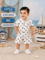 Ivory white Boho Geometric Print Cotton Co-Ord Set – Cuban Collar