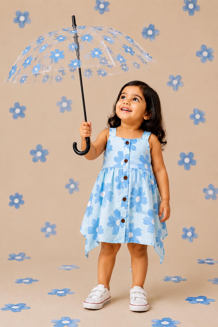 A Sky Blue Floral – Muslin Ria Frock