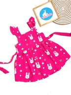Cute Bunny Print Muslin Cotton Frock for Baby Girls – Pink