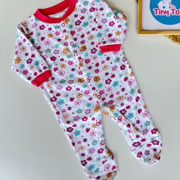 Pink with Flowers - Sleepsuit