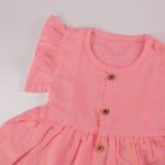 Baby Pink Muslin Baby Frock with Wooden Buttons – Soft & Stylish - Image 2
