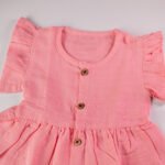 Baby Pink Muslin Baby Frock with Wooden Buttons – Soft & Stylish - Image 3