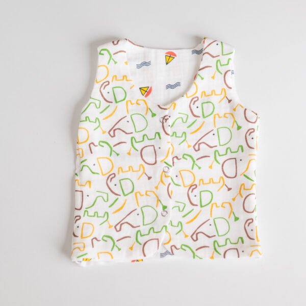 Reversible Muslin Baby Jabla —  Boat / Elephant Print