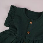Dark Green Muslin Baby Frock with Wooden Buttons – Soft & Stylish - Image 2