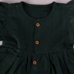 Dark Green Muslin Baby Frock with Wooden Buttons – Soft & Stylish - Image 3
