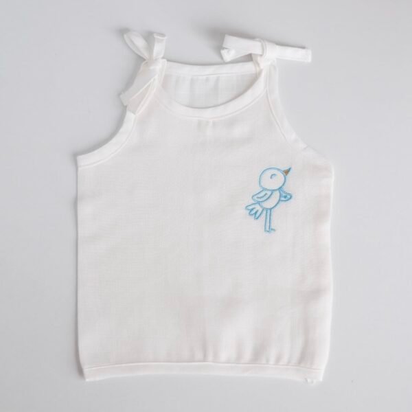 White Muslin Knot Jabla with Bird Embroidery – 100% Cotton for Newborns