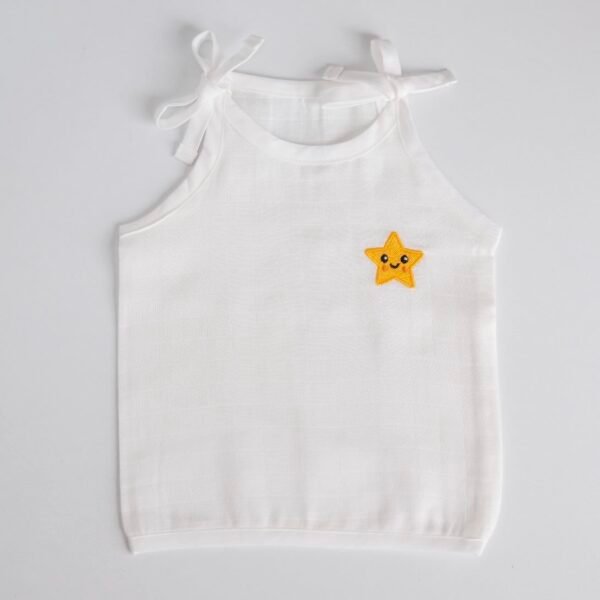 White Muslin Knot Jabla with Star Embroidery – 100% Cotton for Newborns