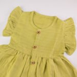 Green Muslin Baby Frock with Wooden Buttons – Soft & Stylish - Image 3