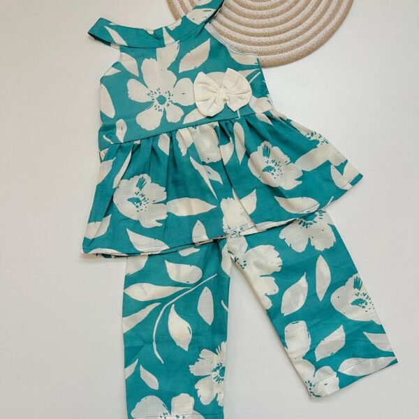 Teal Floral Cotton Coord Set for Baby Girls - Co - ords set
