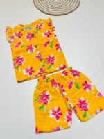 Muslin Cotton Coord sets - Yellow color with flower