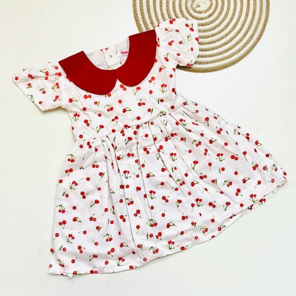 Cherry Print Cotton Frock for Baby Girls - Peter Pan Collar