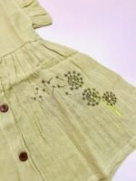 Muslin Front  Button Sleeve Frock with Embroidery – Green - Image 2