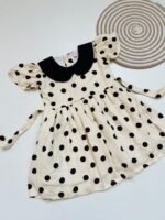 Cream Polka Dot Girls’ Dress with Black -  Peter Pan Collar - Image 2