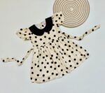 Cream Polka Dot Girls’ Dress with Black -  Peter Pan Collar