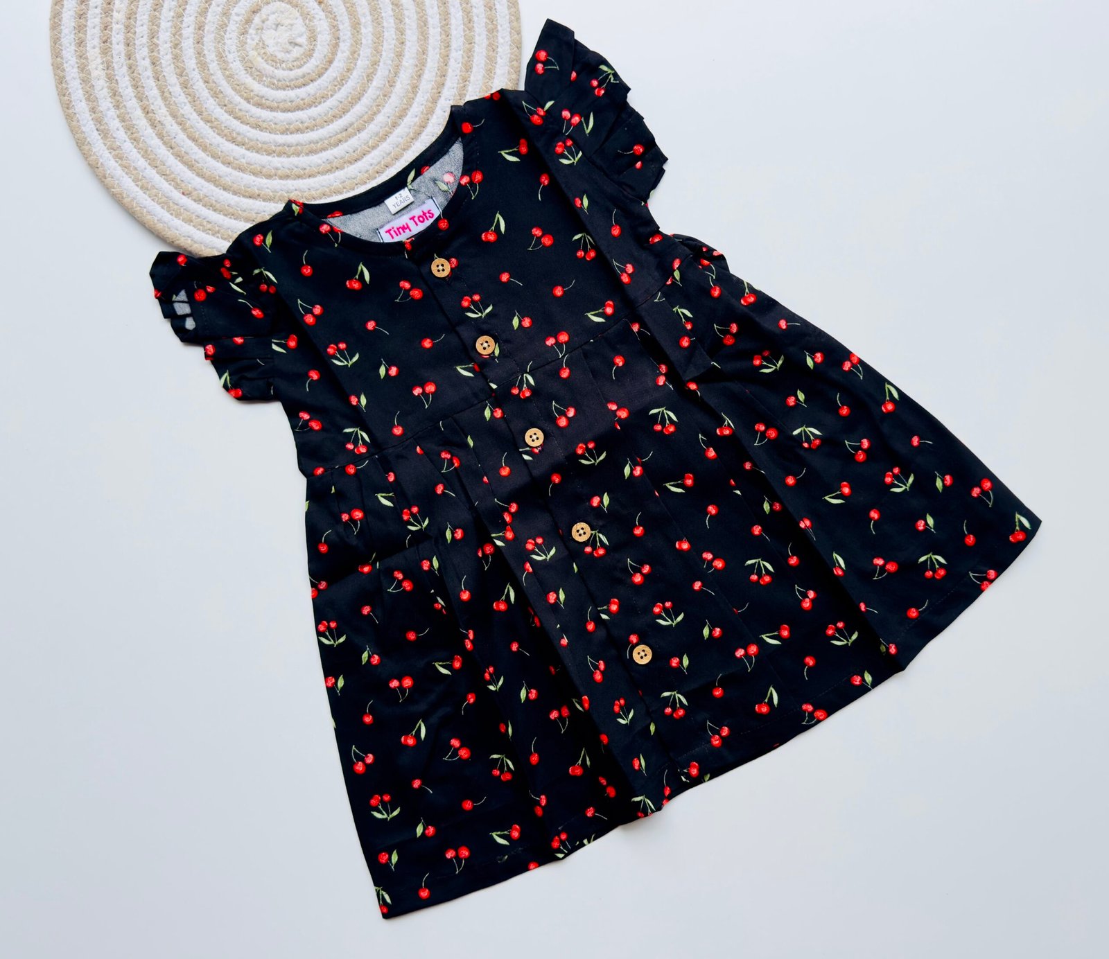 img_0639 Girls Black Cotton Cherry Print Frock – Cute & Comfortable New Collection - Image 1