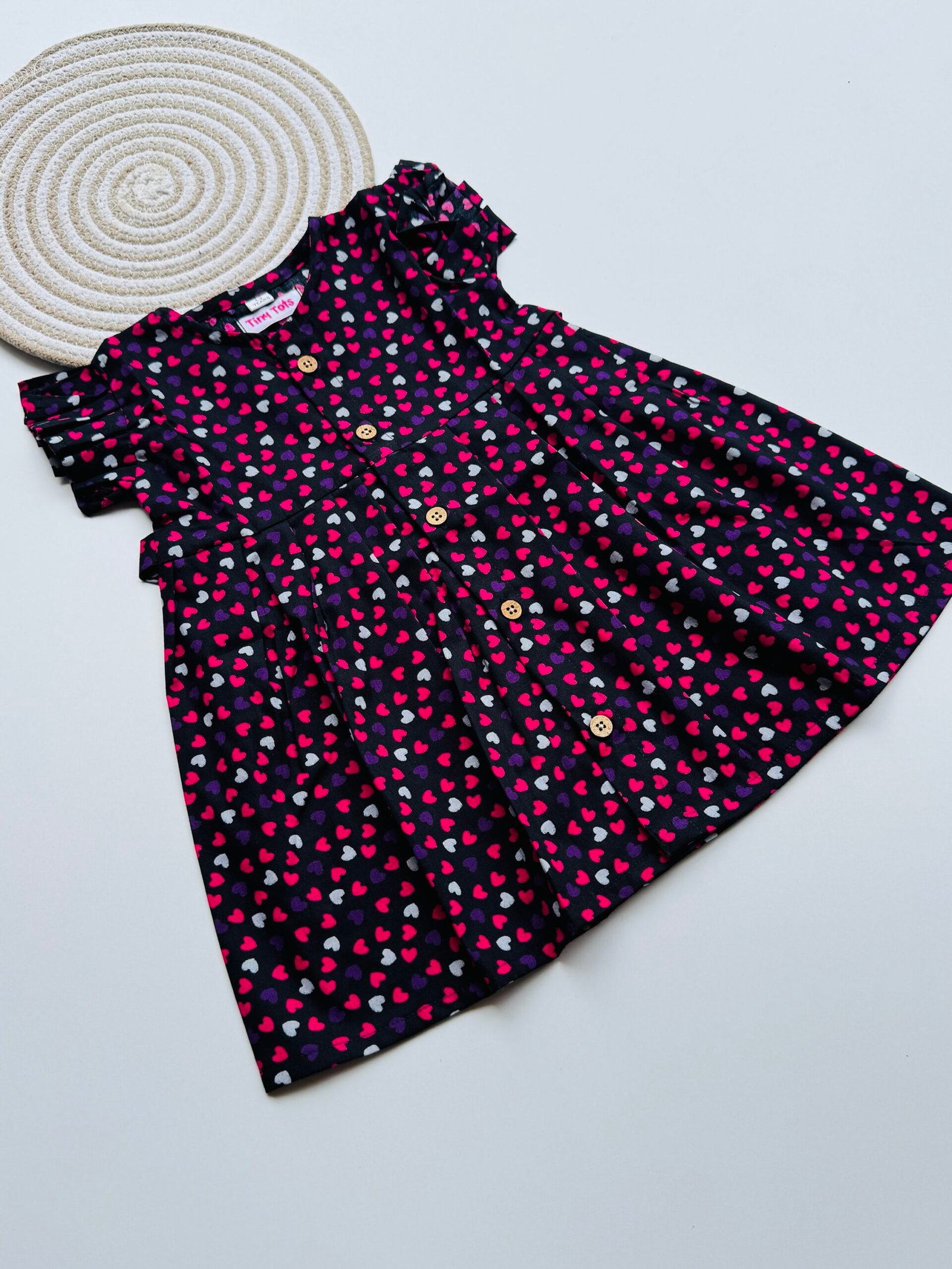 img_0650 Girls Black Cotton Heart Print Frock – Soft & Stylish Everyday Wear - Image 1