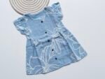 Elegant Sky Blue Muslin Frock with White Floral Print for Girls - Soft, Breathable & Stylish