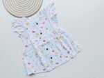 White Muslin Frock with Yellow Floral & Red Bow Print for Girls – Soft, Breathable & Stylish