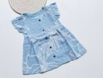 Elegant Sky Blue Muslin Frock with White Floral Print for Girls - Soft, Breathable & Stylish - Image 2