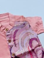 Peach Silk Panel Shirt with White Pattu Dhoti for Boys – Traditional Festive Set - Image 3